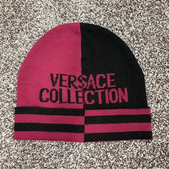 Versace Collection Purple and Black Striped Wool Beanie Hat Authenticated - Picture 1 of 5